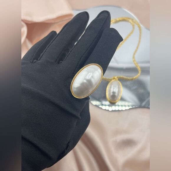 Gold-Tone Pearl Necklace and Ring Set - Picture 4 of 9